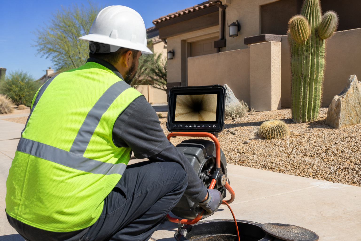 Sewer camera inspection technician at work in Mesa, AZ